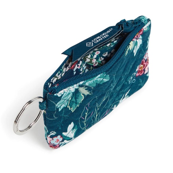 Vera Bradley Women's Rose Toile Zip ID Card Cash Case Lanyard in Recycled Cotton - Picture 2 of 4